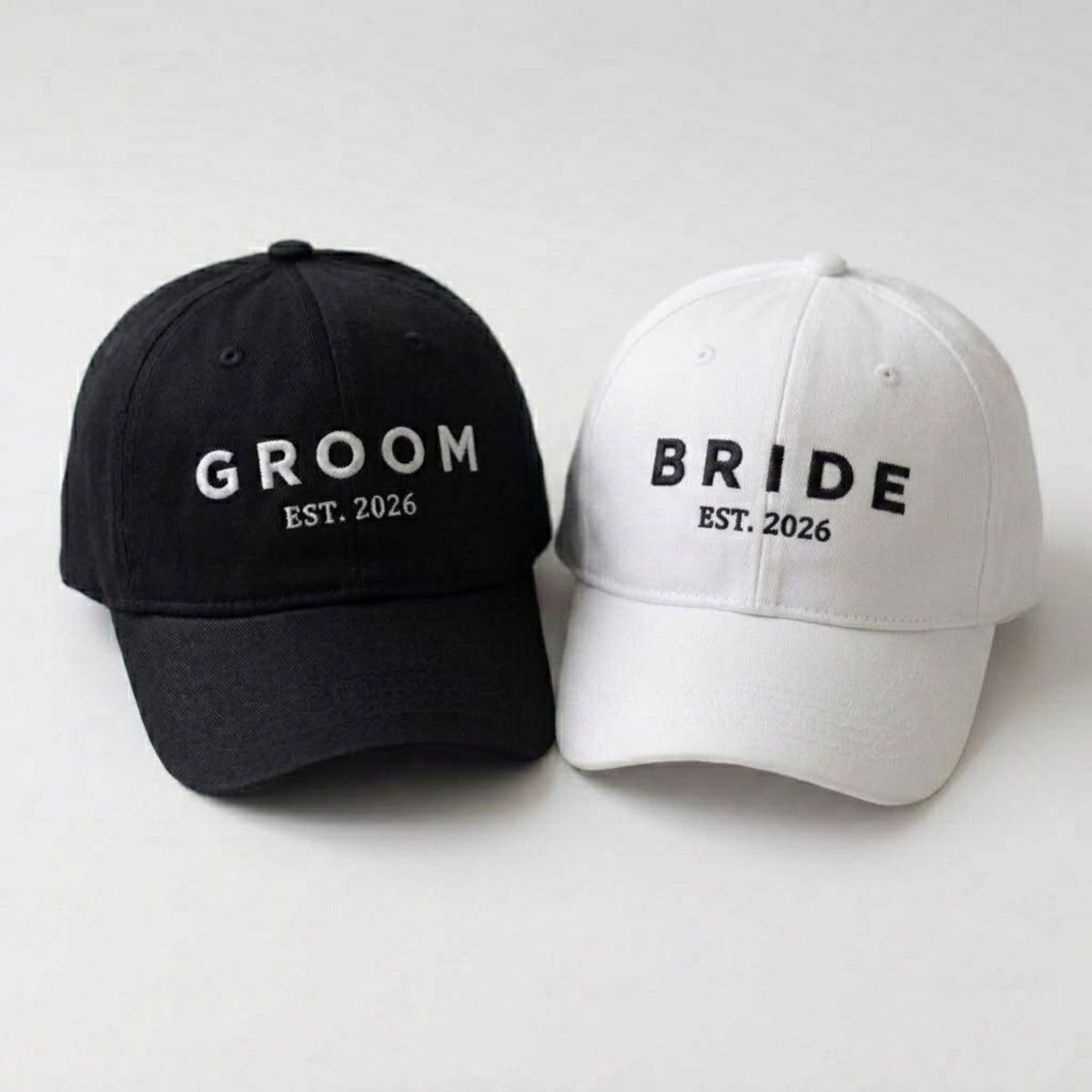 Matching Bride Groom Embroidered Hats, Mr and Mrs Washed Cotton Baseball Caps