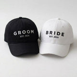 Matching Bride Groom Embroidered Hats, Mr and Mrs Washed Cotton Baseball Caps