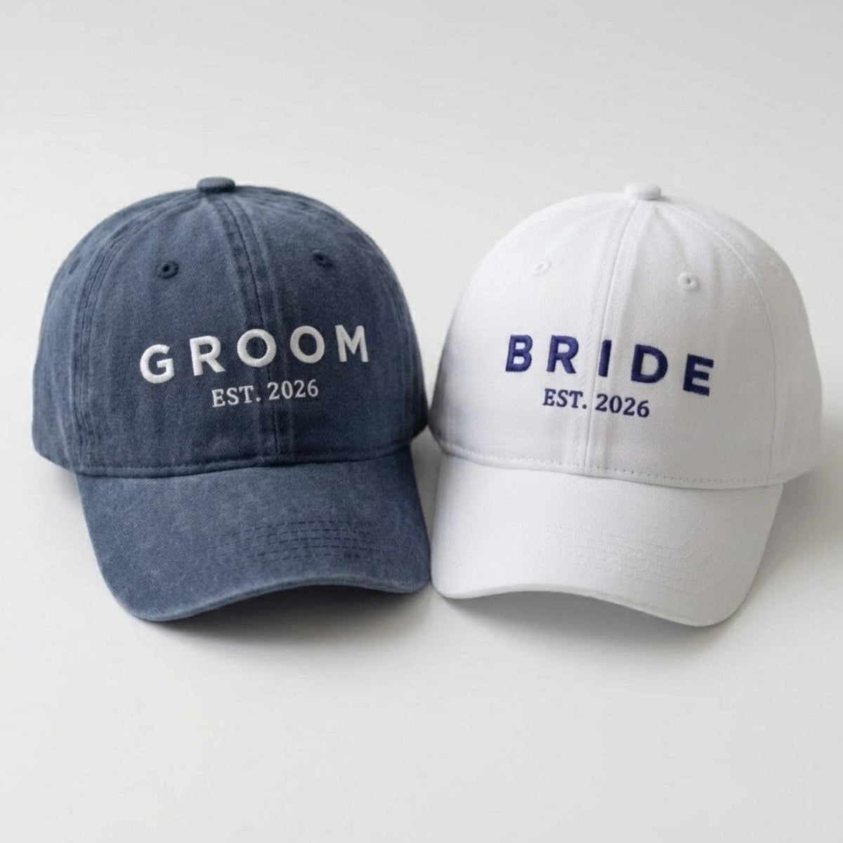 Matching Bride Groom Embroidered Hats, Mr and Mrs Washed Cotton Baseball Caps