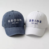 Matching Bride Groom Embroidered Hats, Mr and Mrs Washed Cotton Baseball Caps