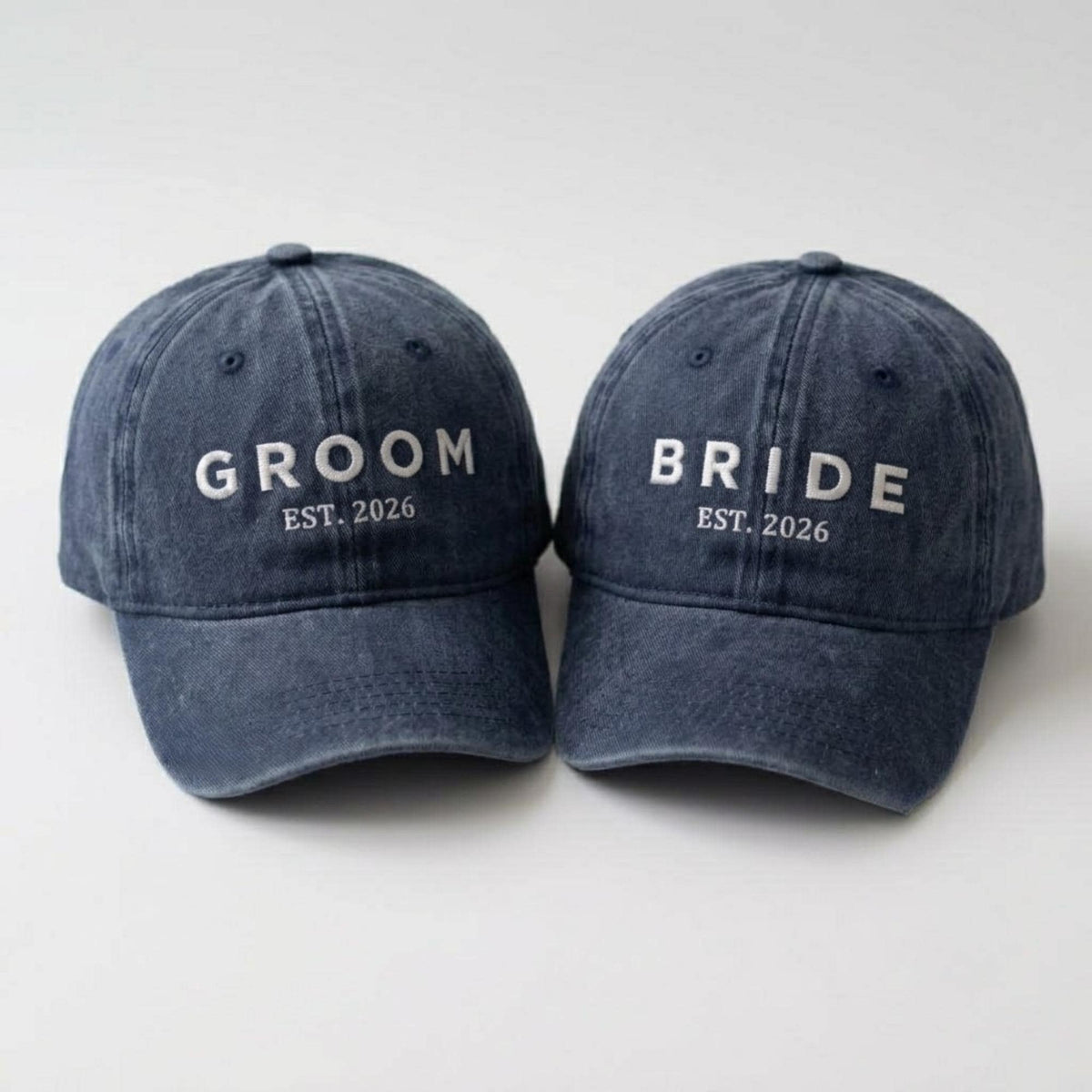 Matching Bride Groom Embroidered Hats, Mr and Mrs Washed Cotton Baseball Caps