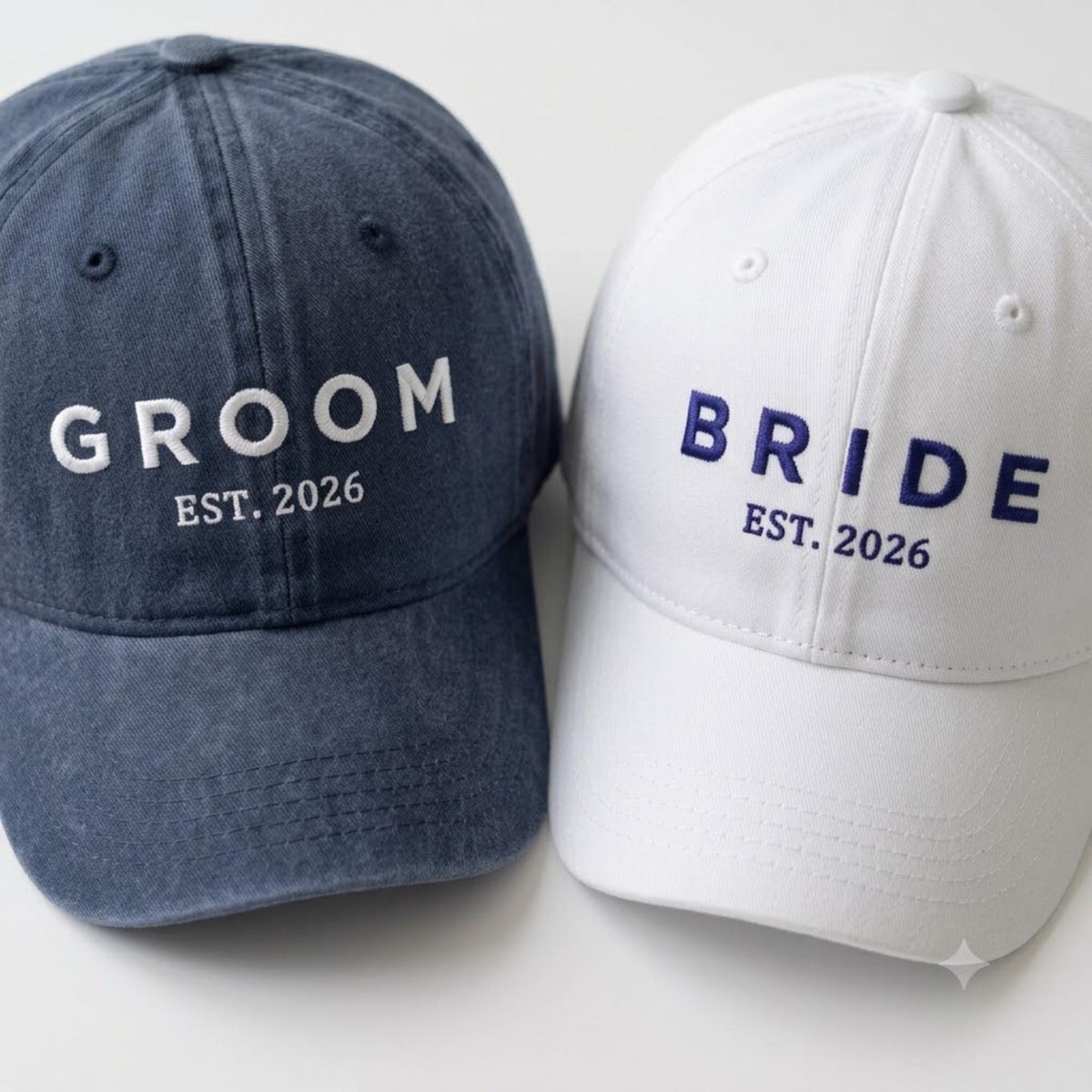 Matching Bride Groom Embroidered Hats, Mr and Mrs Washed Cotton Baseball Caps