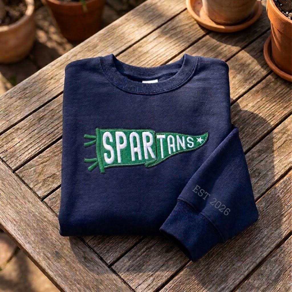 Custom Pennant Embroidered Sweatshirt, Personalized College Vintage Sports Crewneck