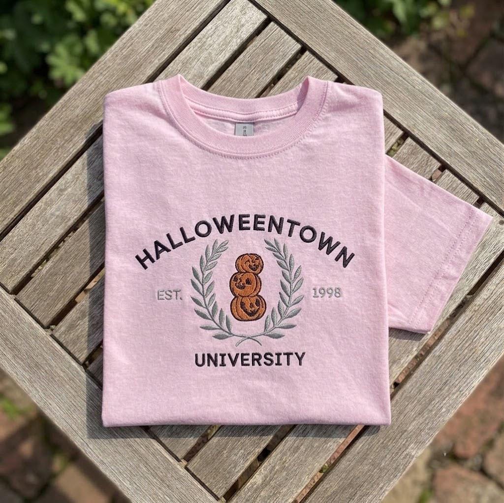 Halloweentown University Sweatshirt, Embroidered Pumpkin Halloween College Crewneck