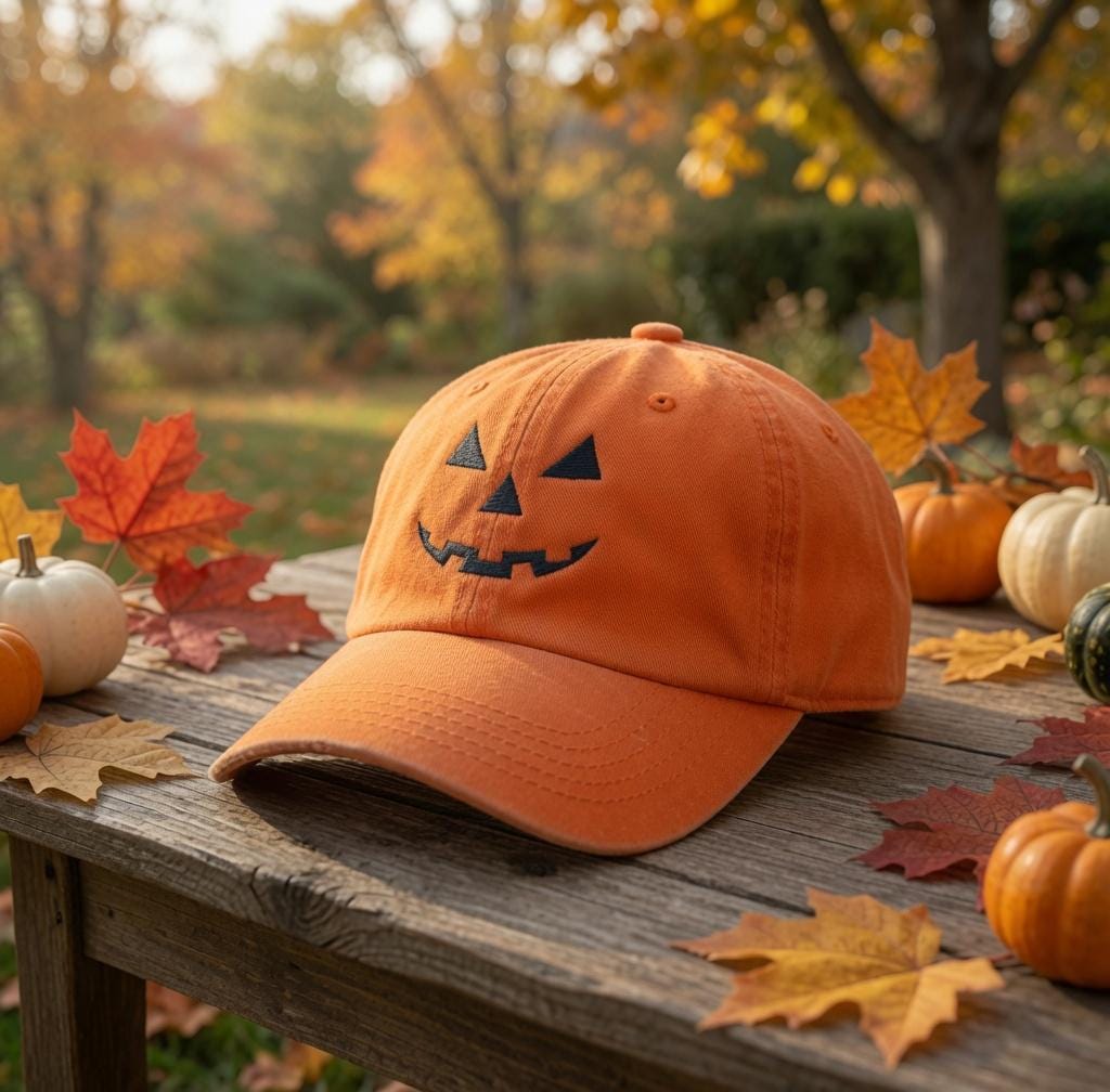 Matching Jack-o'-Lantern Couple Hat - Embroidered Pumpkin Halloween Cap