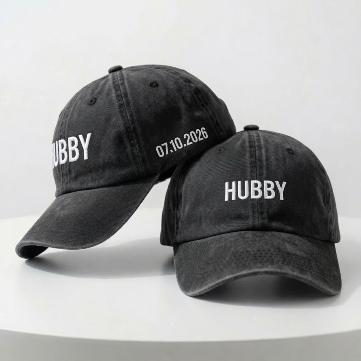 Matching Bride Groom Embroidered Hats, Custom Wedding Couple Washed Cotton Baseball Caps