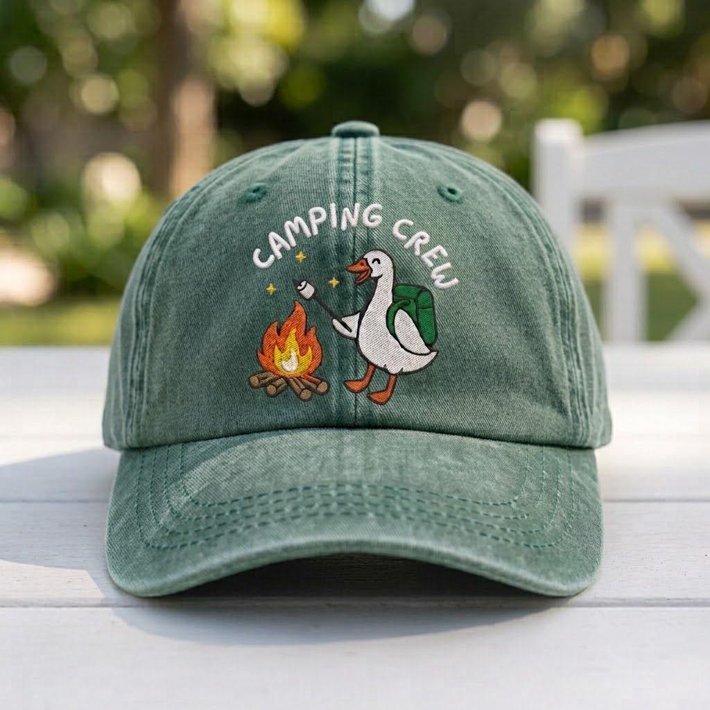 Camping Duck Goose Embroidered Hat, Marshmallow Campfire Baseball Cap, Outdoor Gift