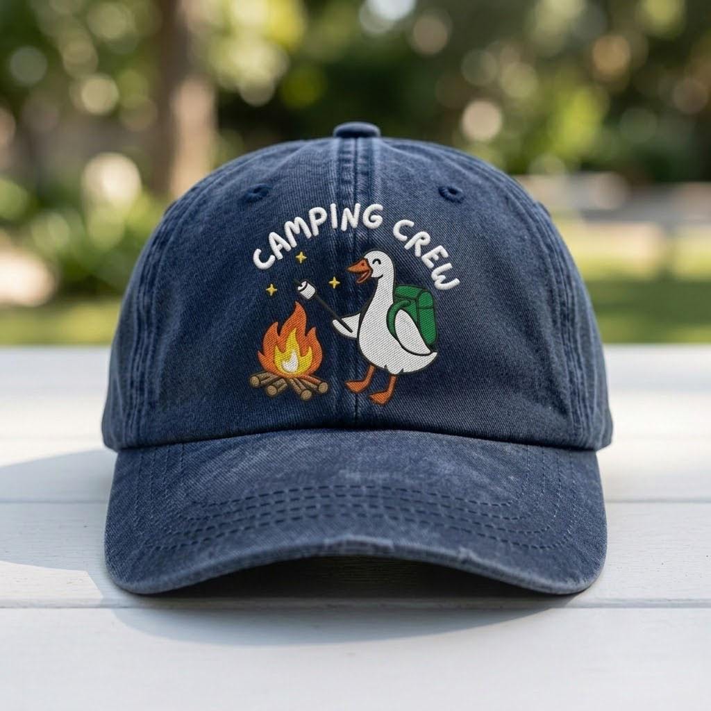 Camping Duck Goose Embroidered Hat, Marshmallow Campfire Baseball Cap, Outdoor Gift