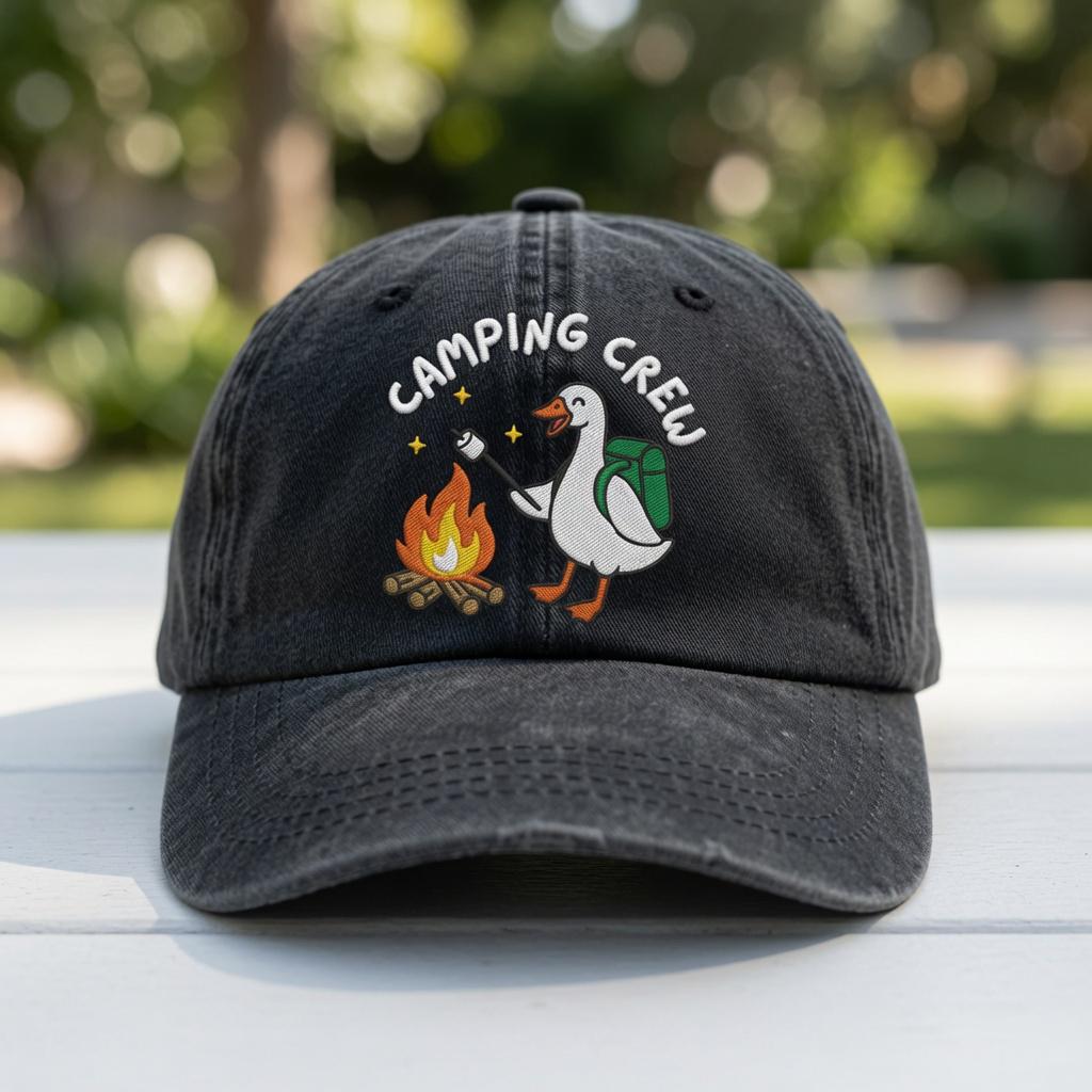 Camping Duck Goose Embroidered Hat, Marshmallow Campfire Baseball Cap, Outdoor Gift