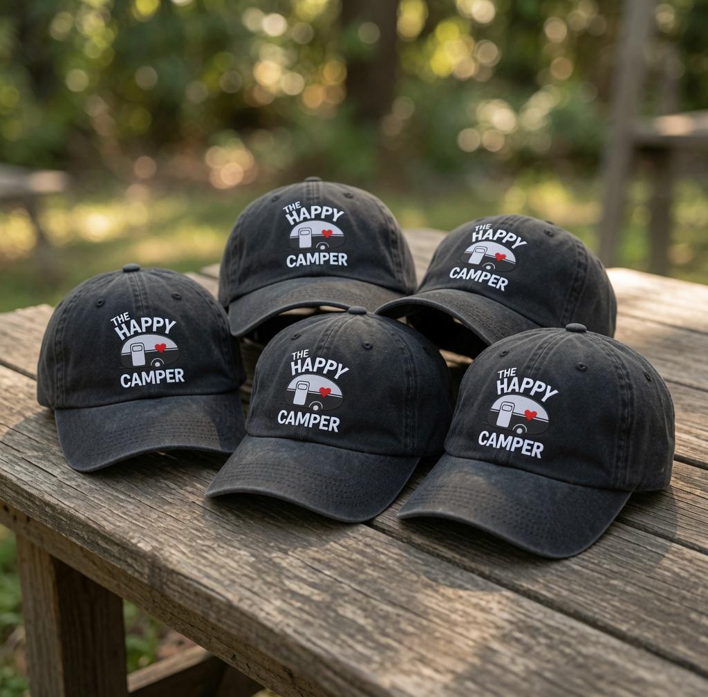 The Happy Camper Hat Custom Embroidered Camping Baseball Cap Personalized Camper Van Gift Retro Road Trip Hats Family Matching Caps