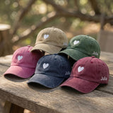 Heart Hat With Side Name Custom Embroidered Heart Baseball Cap Personalized Valentine Gift Vintage Washed Cotton Cute Dad Cap