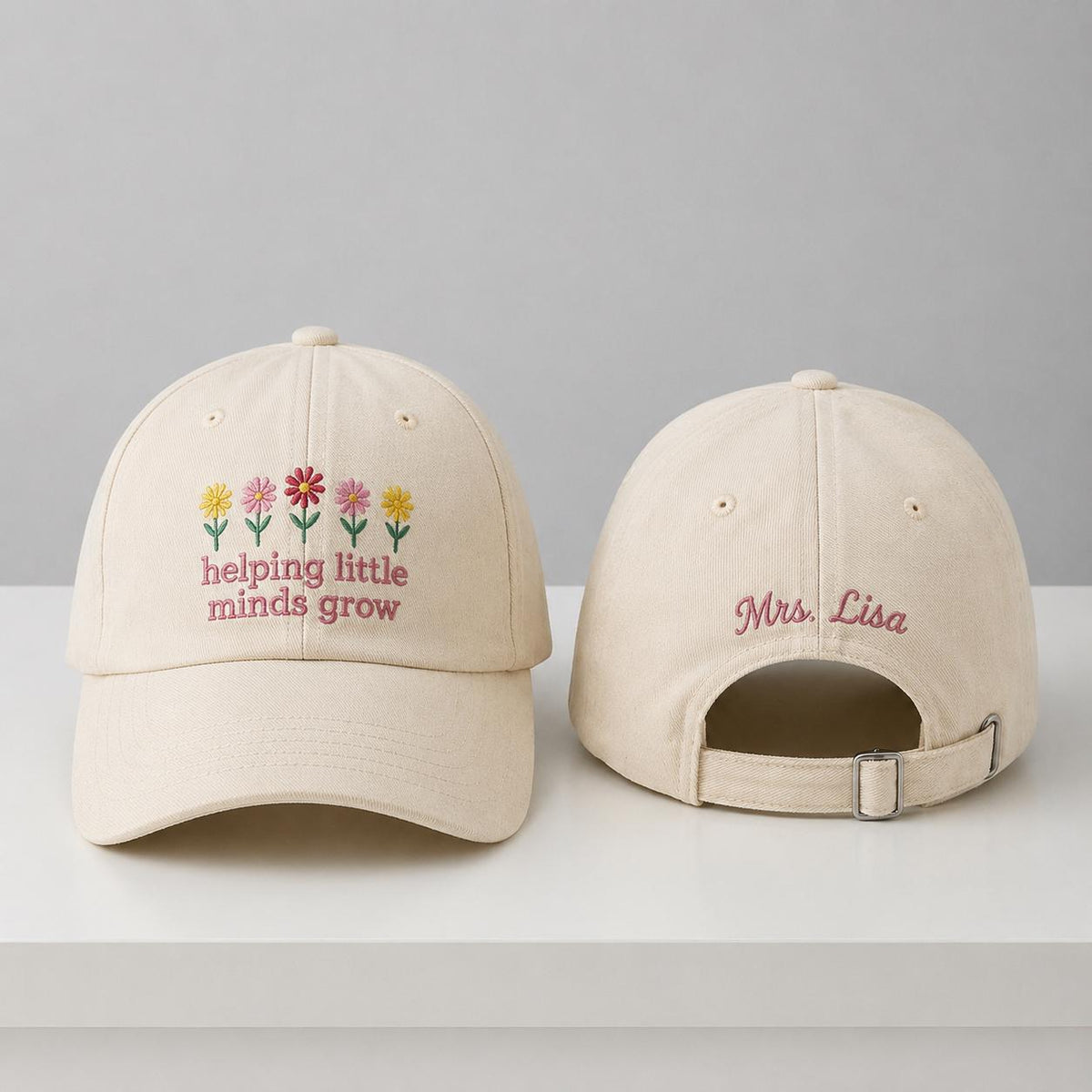 Floral Teacher Embroidered Hat, Personalized Flower Baseball Cap, Educator Appreciation Gift