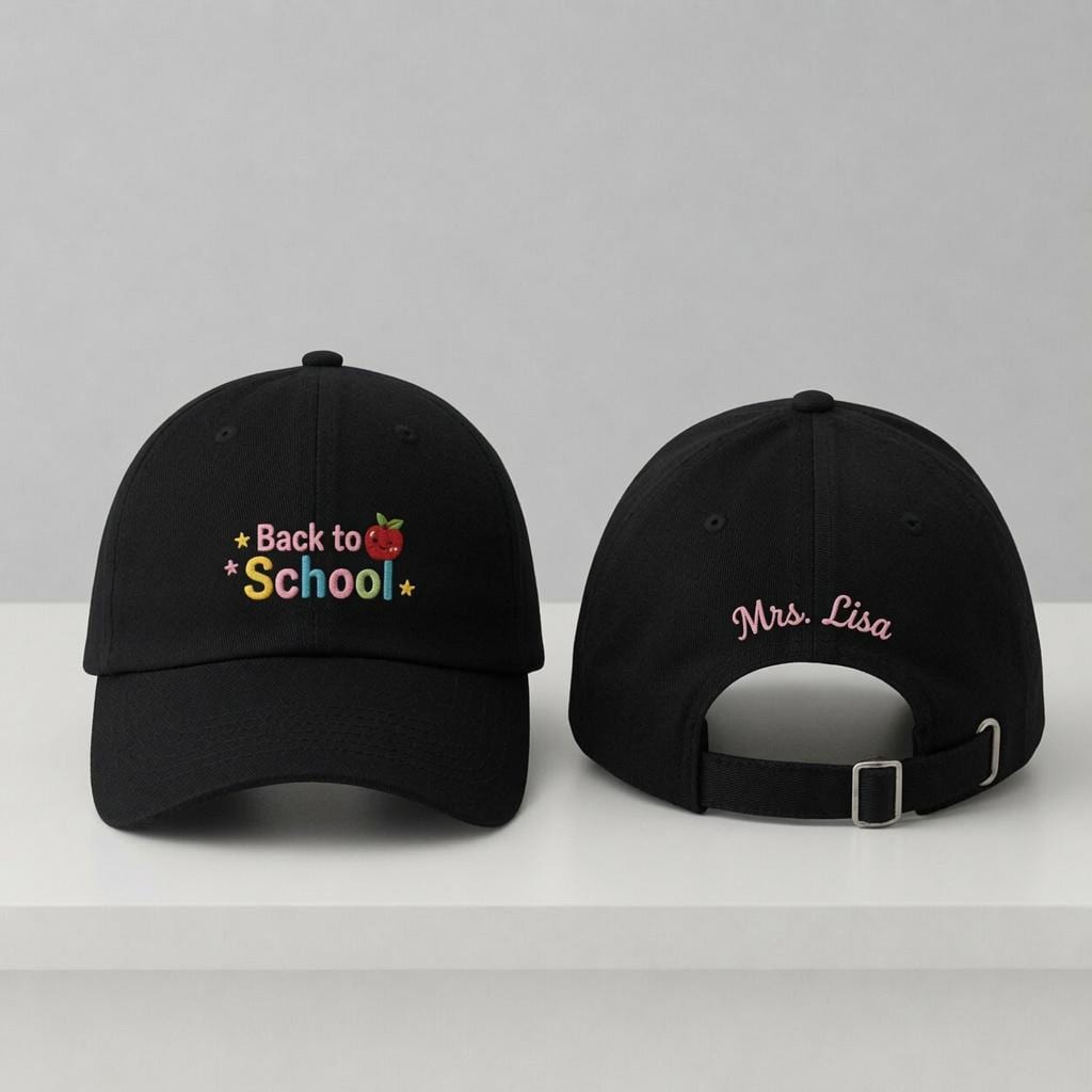 Back to School Embroidered Hat, Custom Teacher Name Baseball Cap, Apple Design Gift