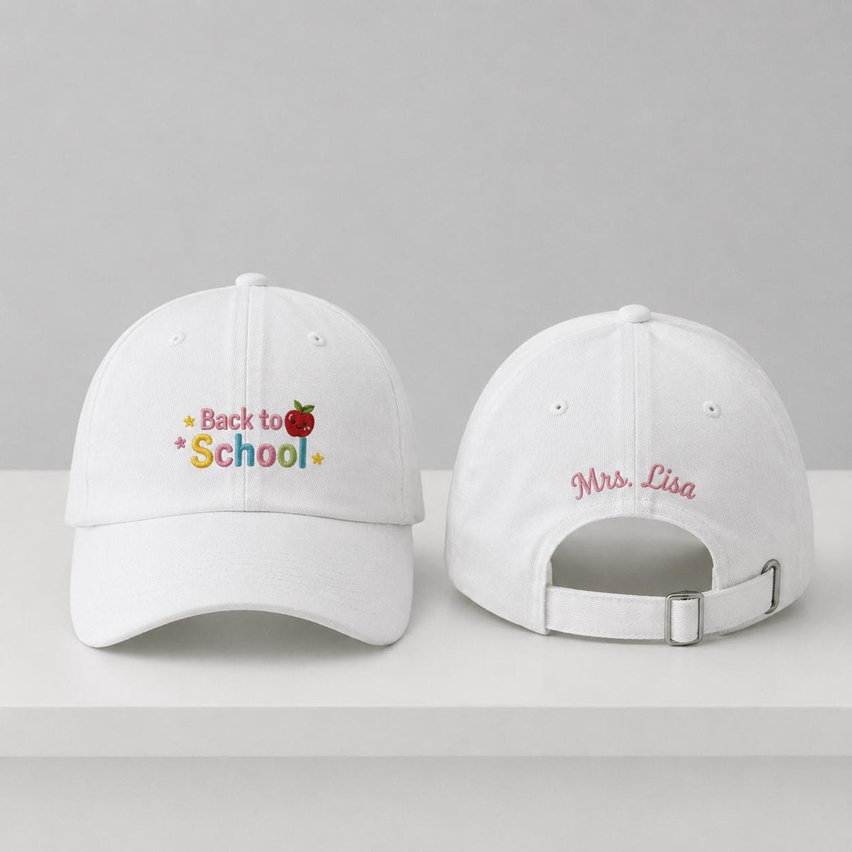 Back to School Embroidered Hat, Custom Teacher Name Baseball Cap, Apple Design Gift