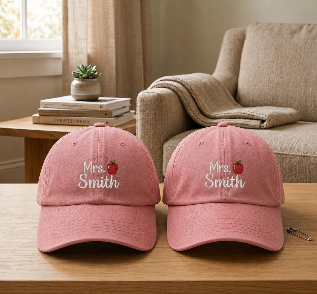 Personalized Apple Teacher Embroidered Hat, Custom Name Baseball Cap, Teacher Appreciation Gift