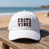 Salty Vibes Hat Embroidered Coastal Baseball Cap Custom Beach Vacation Hats Personalized Summer Getaway Matching Group Caps