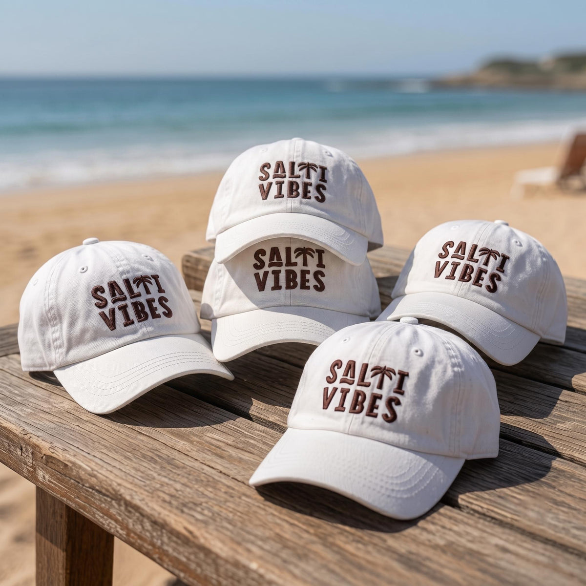 Salty Vibes Hat Embroidered Coastal Baseball Cap Custom Beach Vacation Hats Personalized Summer Getaway Matching Group Caps
