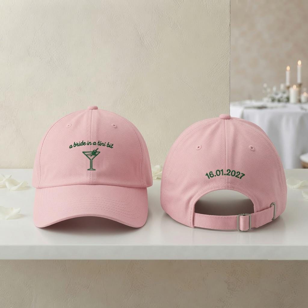 Personalized Bride Martini Embroidered Hat, Custom Bachelorette Cocktail Baseball Cap