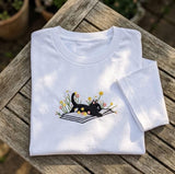 Custom Black Cat Embroidered Shirt, Floral Book Lover Personalized EST 2026 Tee