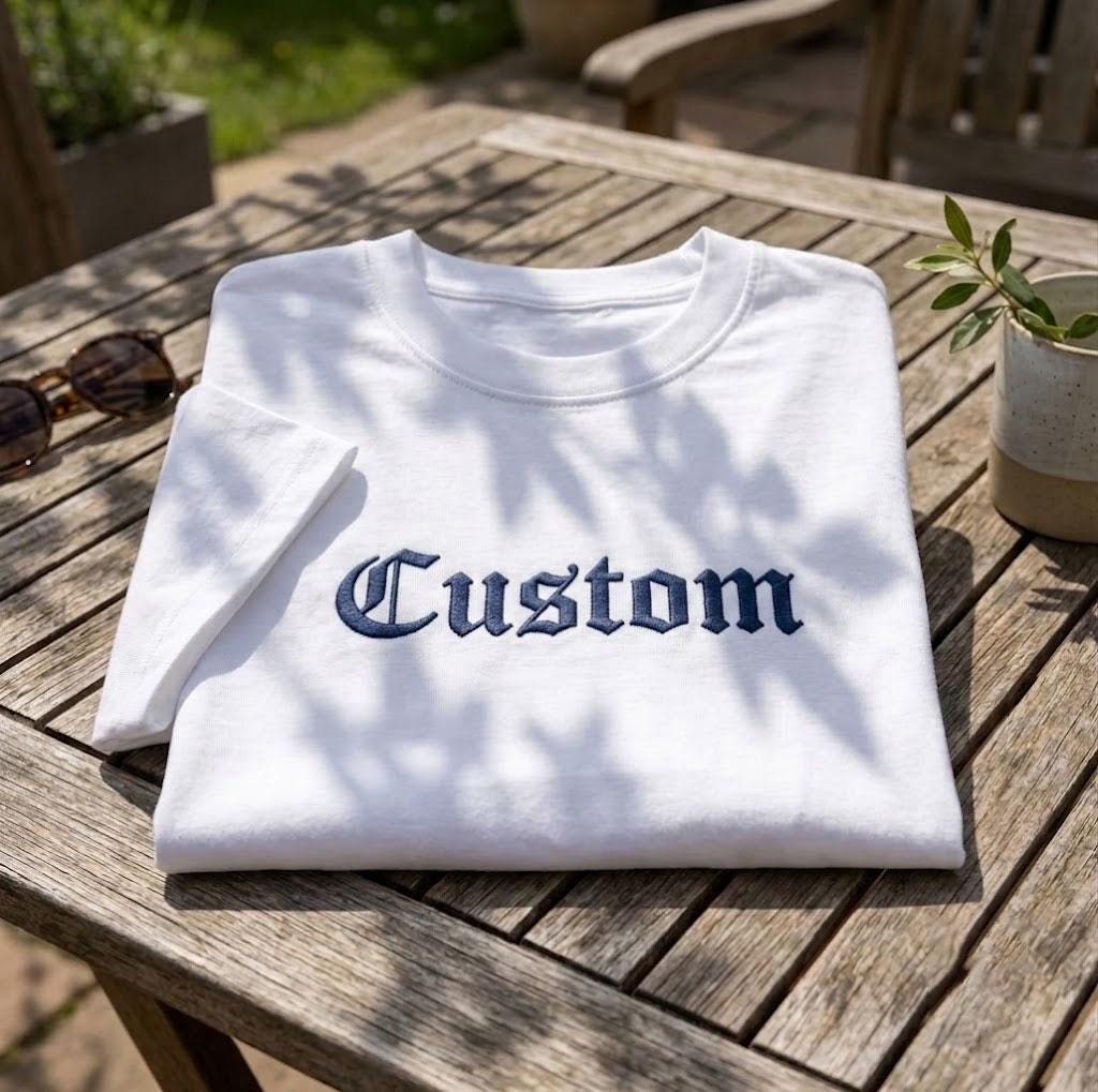 Custom Old English Embroidered Shirt, Personalized Gothic Font Name Cotton Tee