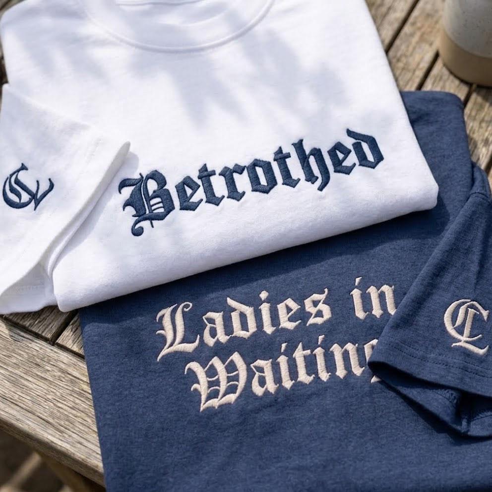 Custom Gothic Bachelorette Shirt, Old English Font Bridal Party Betrothed Wedding Tee