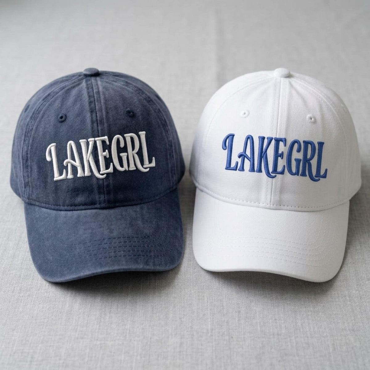 Lake Girl Embroidered Hat, Vintage Washed Cotton Baseball Cap, Summer Lake Vacation Gift