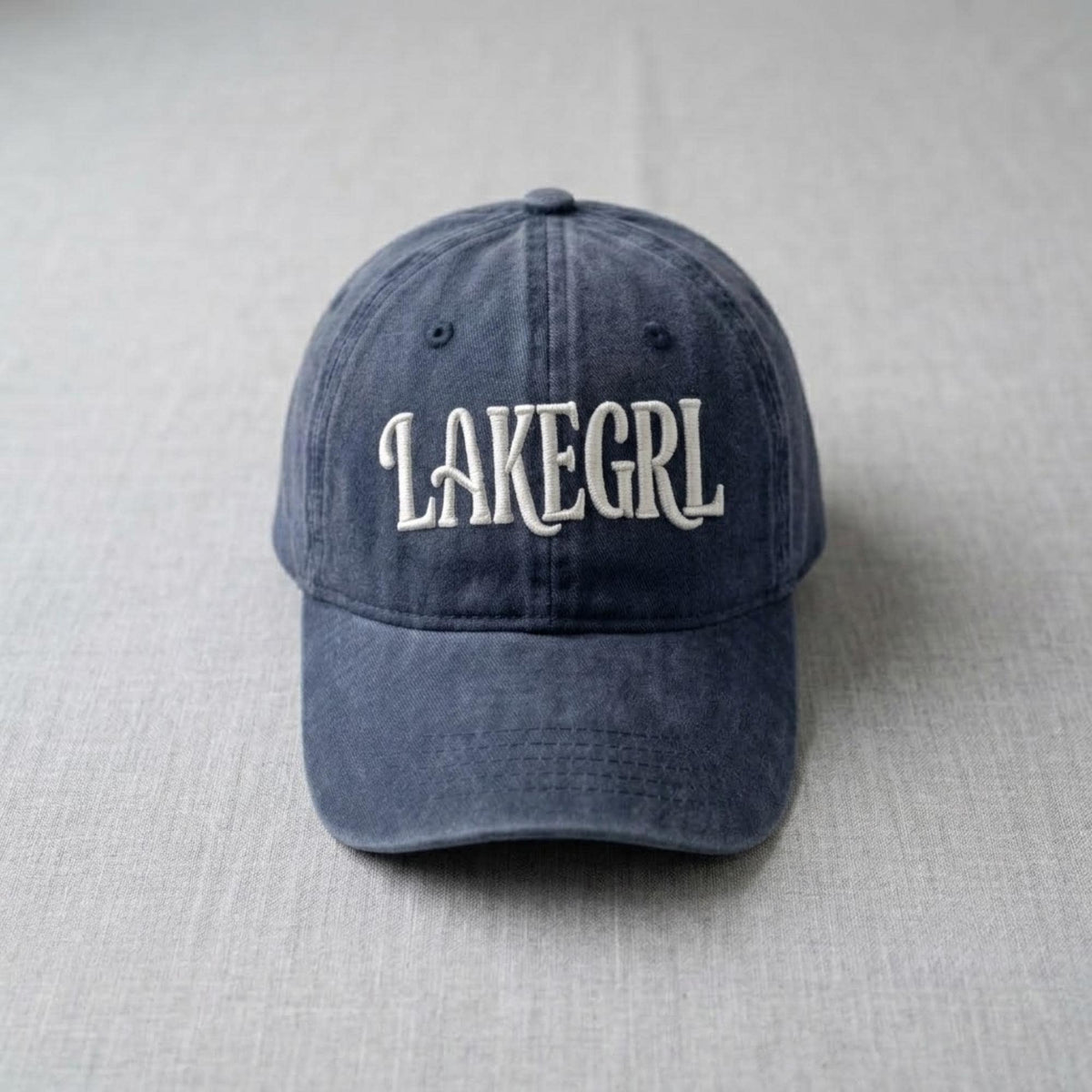 Lake Girl Embroidered Hat, Vintage Washed Cotton Baseball Cap, Summer Lake Vacation Gift