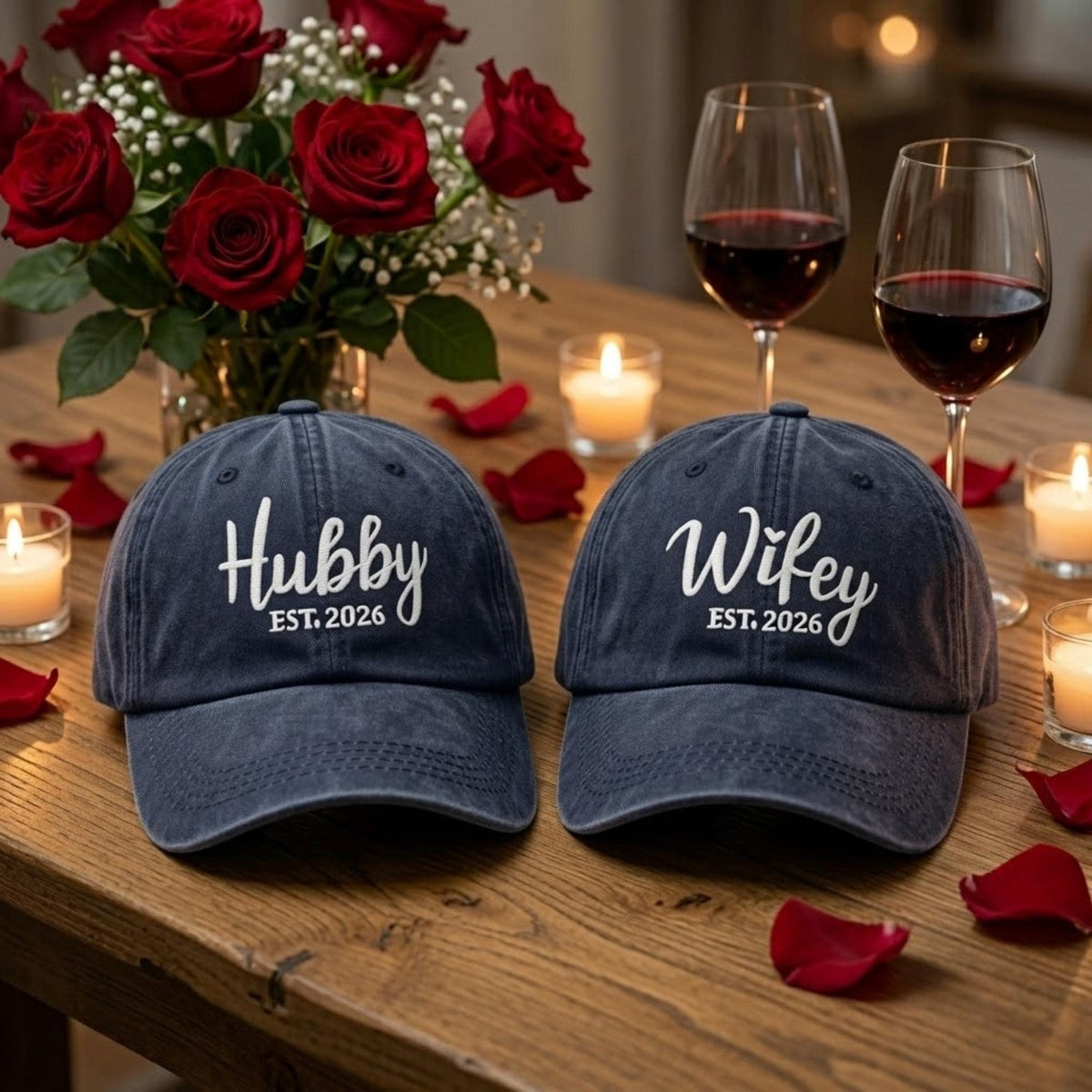 Matching Husband Wife Embroidered Hats, Custom Couple Cotton Baseball Caps, Wedding Gift