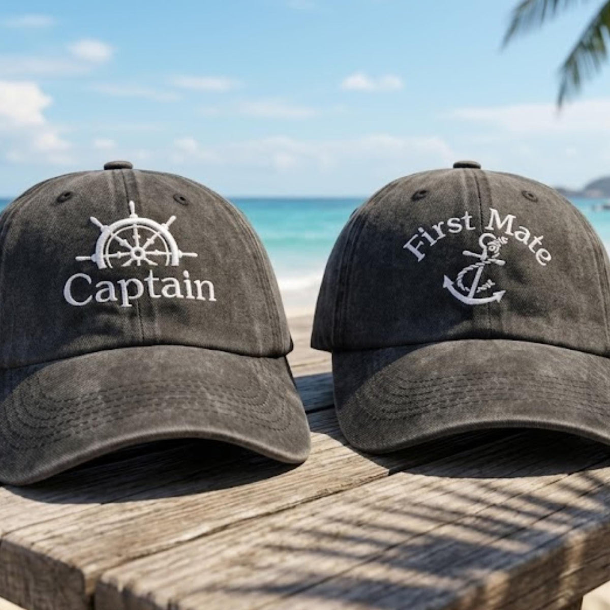 Matching Captain and First Mate Embroidered Hats, Nautical Couple Baseball Caps, Boating Gift