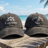Matching Captain and First Mate Embroidered Hats, Nautical Couple Baseball Caps, Boating Gift