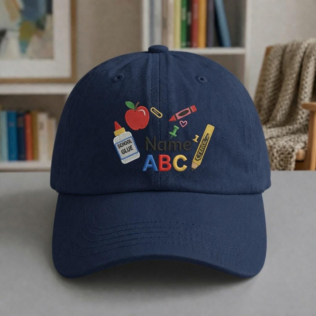 Custom Apple Teacher Embroidered Hat, Personalized Name Baseball Cap, Classroom Gift