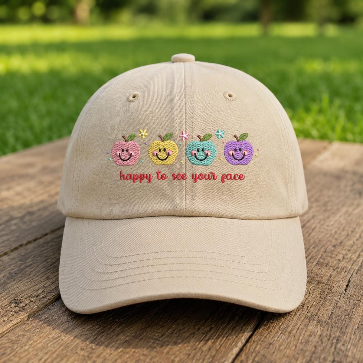 Smiley Apple Embroidered Teacher Hat, Cute Back to School Baseball Cap, Teacher Gift