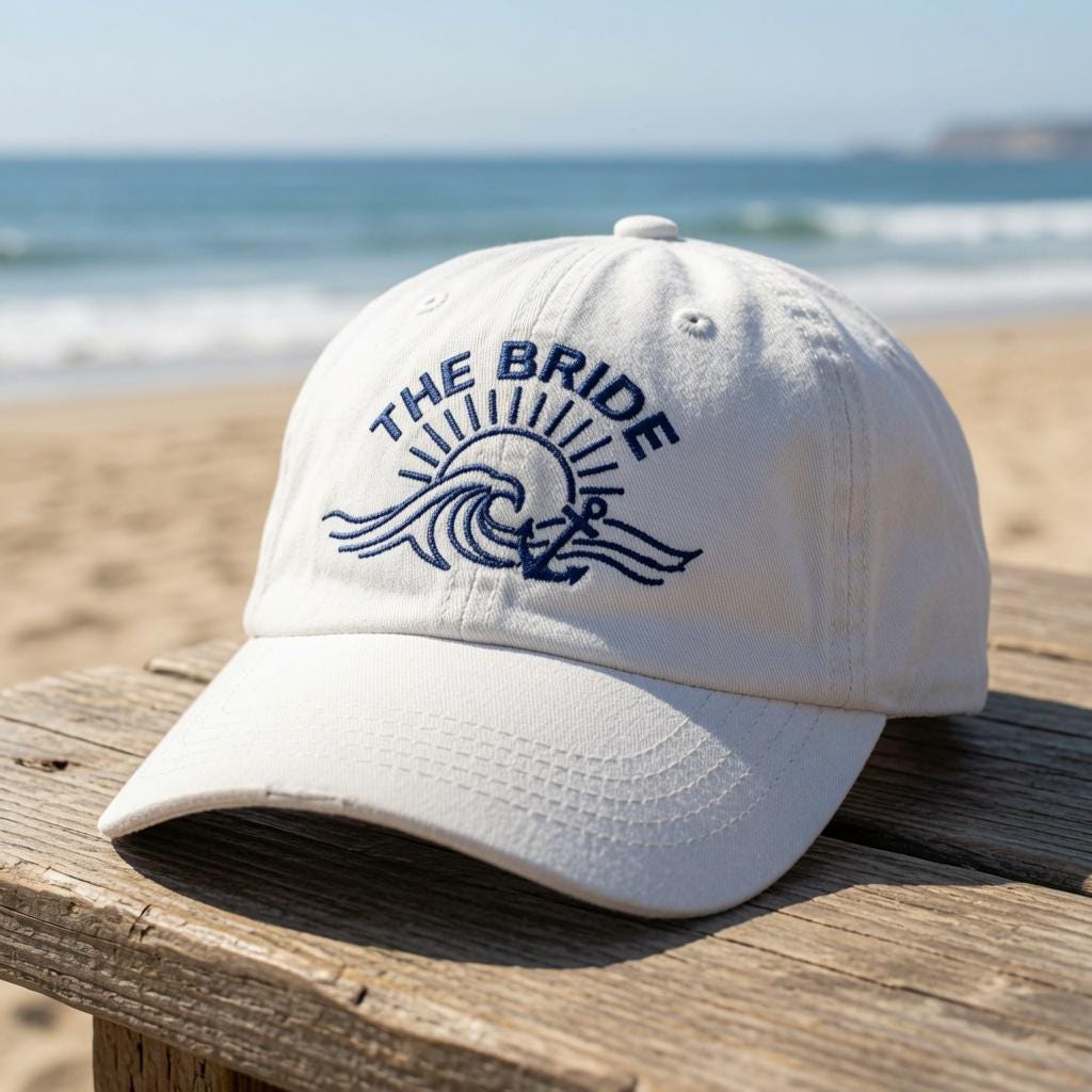 Custom Beach Embroidered Hat | Personalized The Bride Cap | Nautical Bachelorette Party Decor | Custom Wave Anchor Baseball Dad Hat