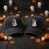 Floral Ghost Embroidered Halloween Hat, Cute Spooky Cotton Baseball Cap, Autumn Gift