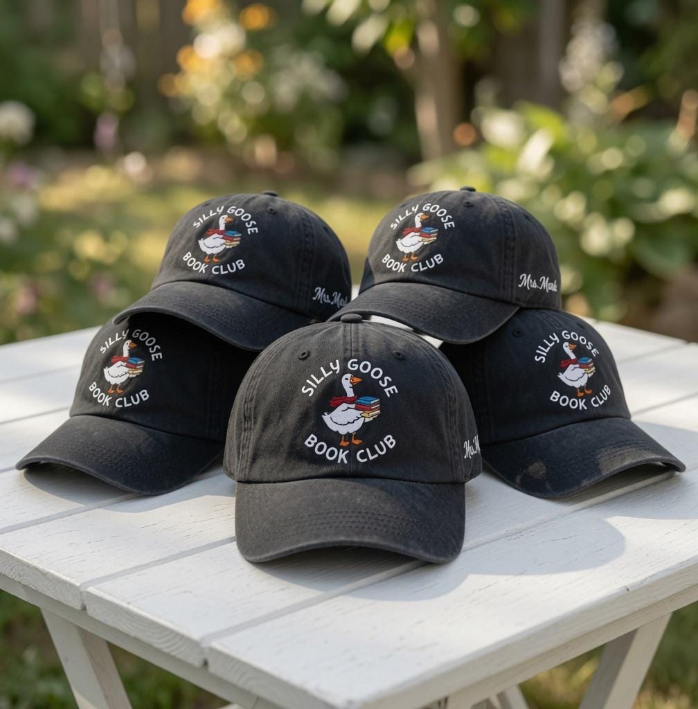 Silly Goose Book Club Hat, Embroidered Bookish Dad Cap, Funny Reading Gift, Personalized Librarian Cap, Custom Name Side, Fall Hat