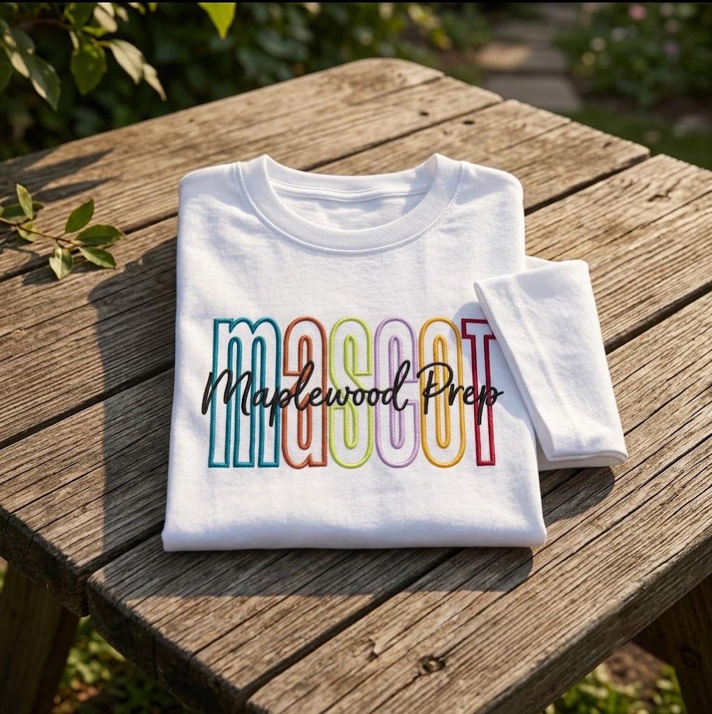 Custom School Mascot Embroidered Shirt, Personalized Colorful Lettering Teacher Tee