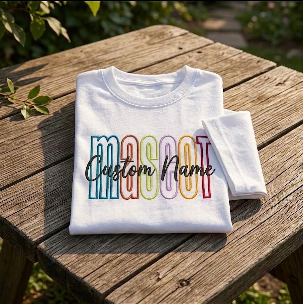 Custom School Mascot Embroidered Shirt, Personalized Colorful Lettering Teacher Tee