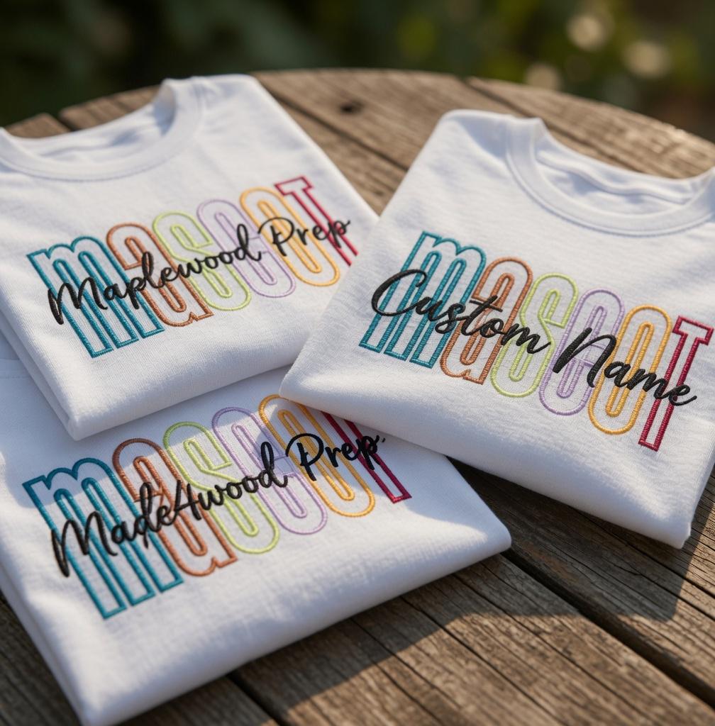 Custom School Mascot Embroidered Shirt, Personalized Colorful Lettering Teacher Tee