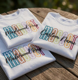 Custom School Mascot Embroidered Shirt, Personalized Colorful Lettering Teacher Tee