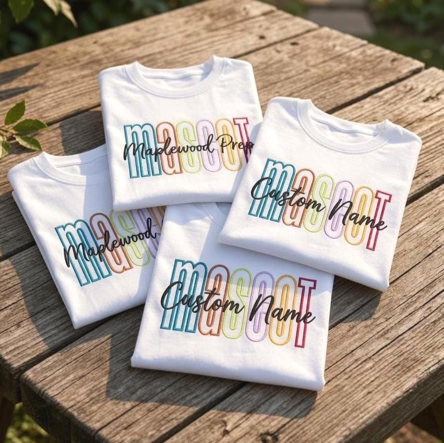 Custom School Mascot Embroidered Shirt, Personalized Colorful Lettering Teacher Tee
