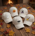 Ghost Bat Pumpkin Embroidered Hat, Matching Halloween Baseball Caps, Spooky Fall Gift