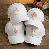 Pastel Halloween Embroidered Hat, Ghost Bow Pumpkin Bat Baseball Cap, Cute Spooky Gift