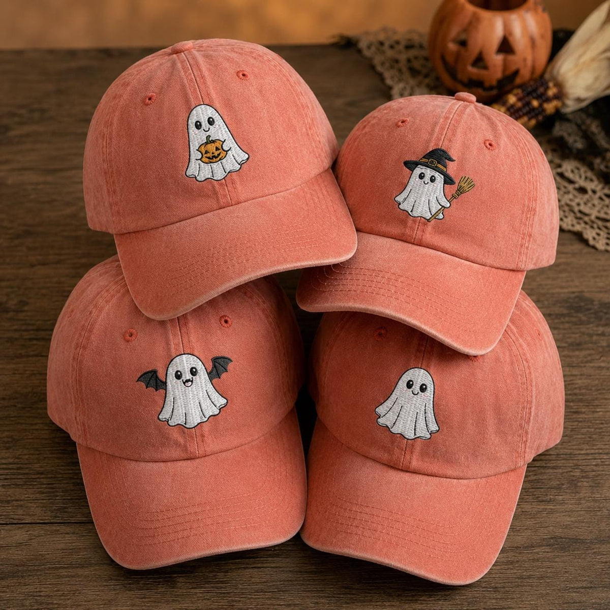 Ghost Line Embroidered Baseball Cap, Cute Halloween Ghost Hat, Matching Spooky Party Gift