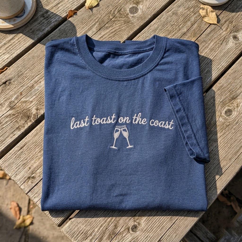 Custom Last Toast On The Coast Shirt, Embroidered Bachelorette Bride Crew Tee