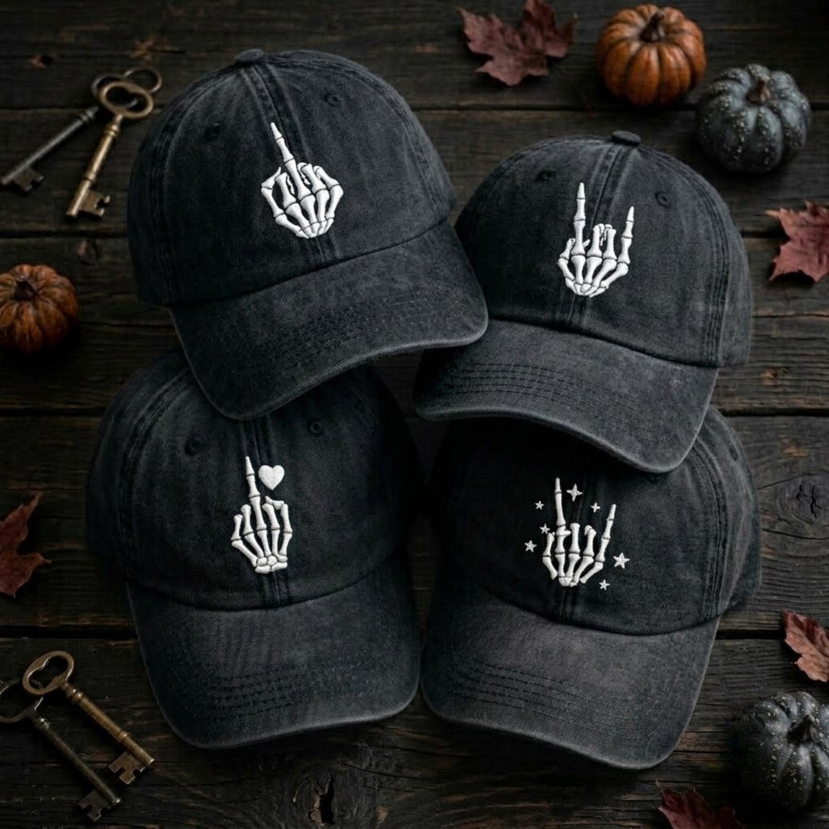 Skeleton Hands Embroidered Hat, Gothic Skull Baseball Cap, Halloween Gift