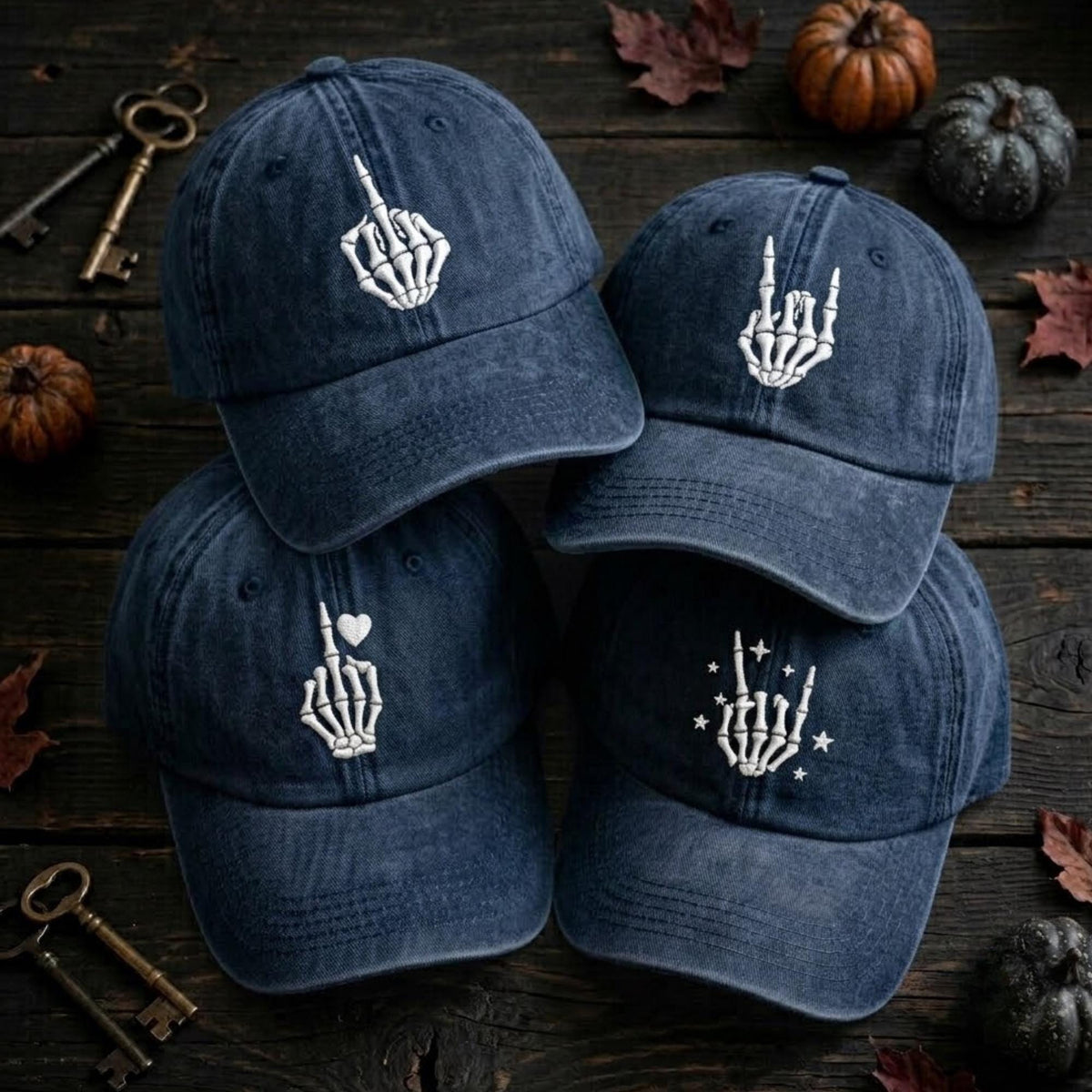 Skeleton Hands Embroidered Hat, Gothic Skull Baseball Cap, Halloween Gift