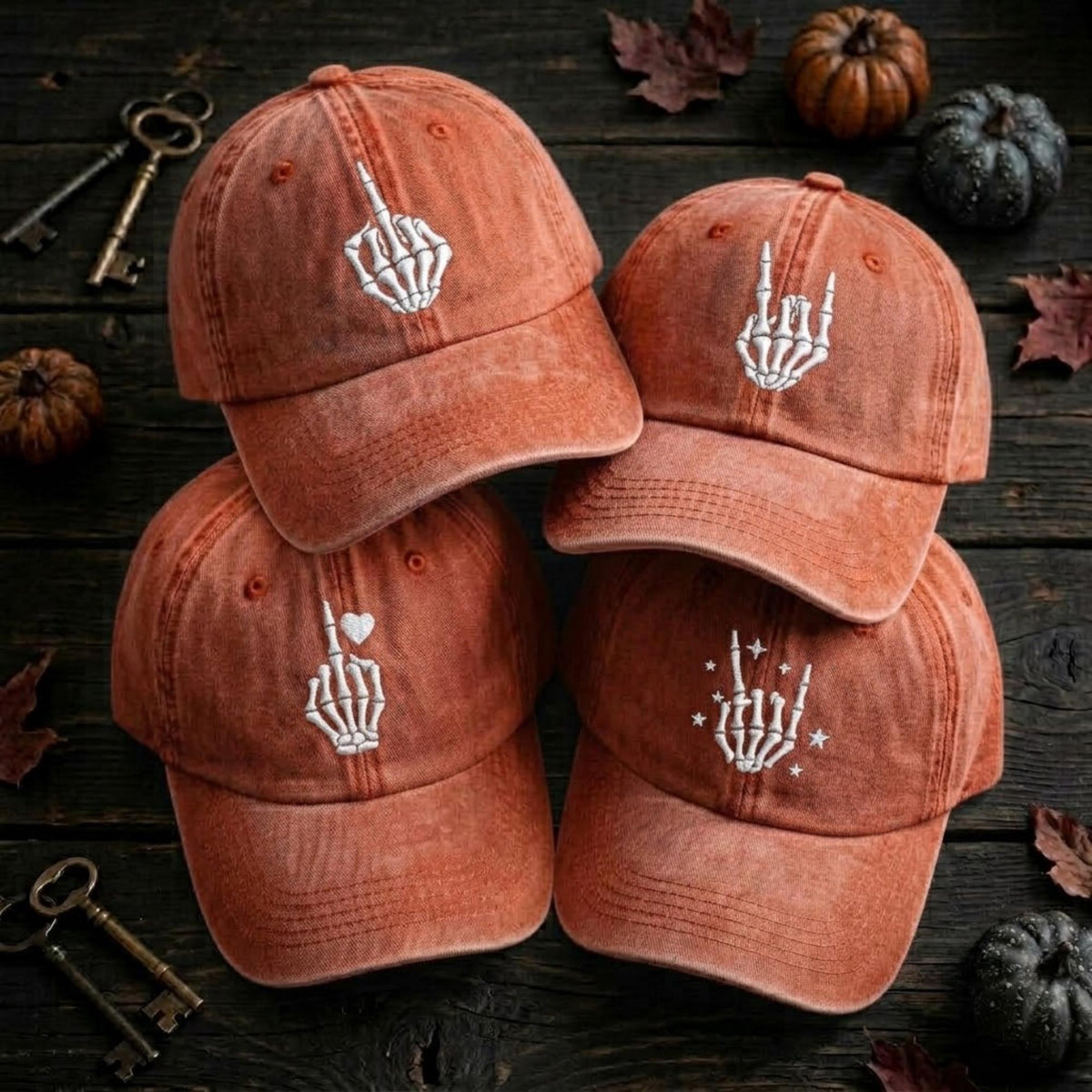 Skeleton Hands Embroidered Hat, Gothic Skull Baseball Cap, Halloween Gift