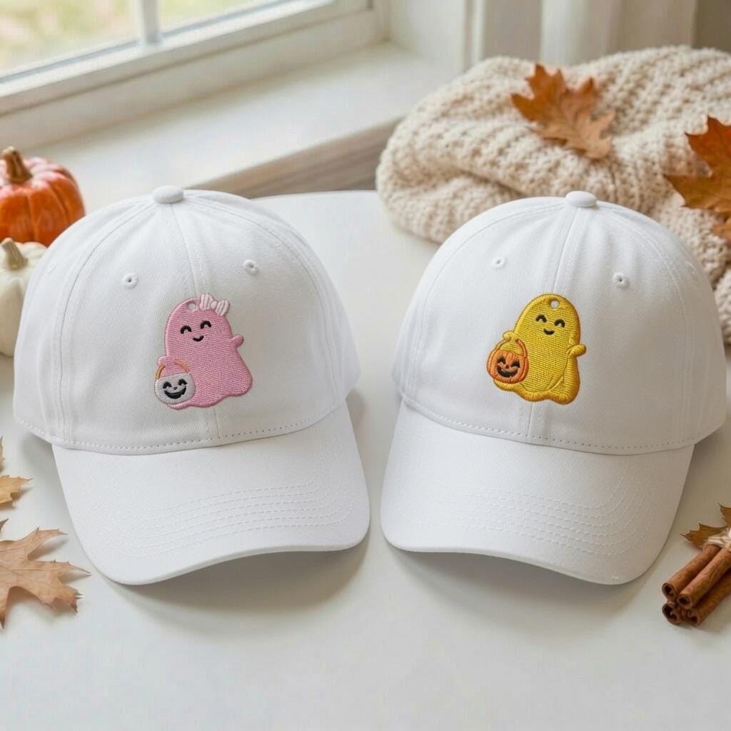 Cute Ghost Pumpkin Embroidered Hat, Halloween Baseball Cap, Spooky Fall Gift