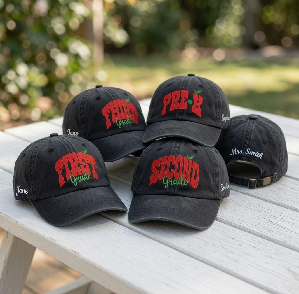 Custom Teacher Hat, Personalized Grade Level Cap, Embroidered Name Hat, Back to School Teacher Gift, Cute Kindergarten Cap, Custom Staff Hat