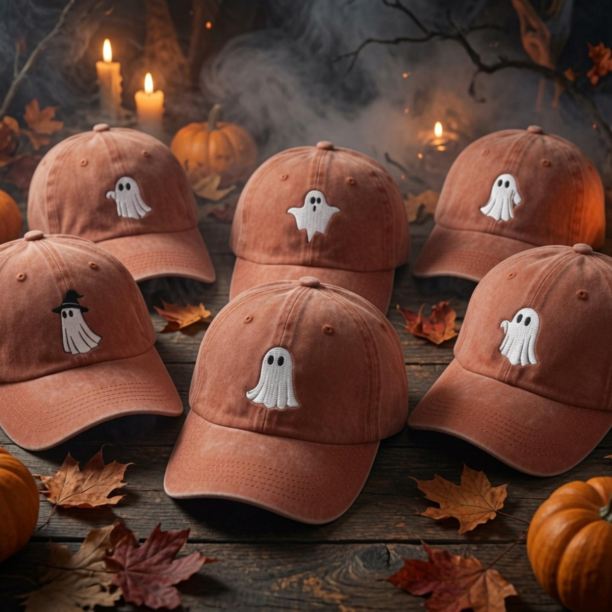Ghost Embroidered Dad Hat, Vintage Washed Cotton Halloween Baseball Cap, Spooky Fall Gift